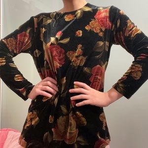 Vintage black velvet top with floral print